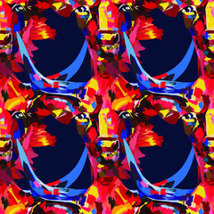 Red bull full face portrait - seamless pattern