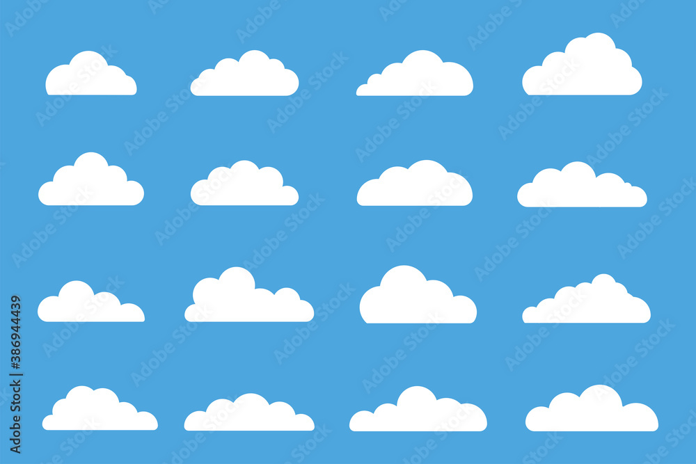 Poster set of different shape clouds. weather symbol. decoration element.