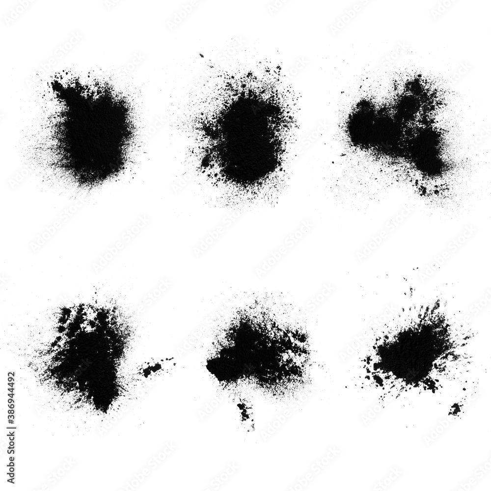 Poster set of black splashes with splashes isolated on white background