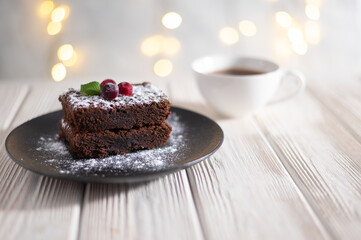 Delicious brownie cocoa cake with chocolate and nuts