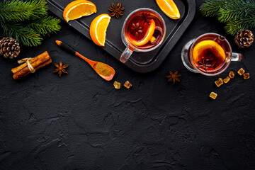 Overhead view of mulled wine - hot drink with for Christmas and winter time