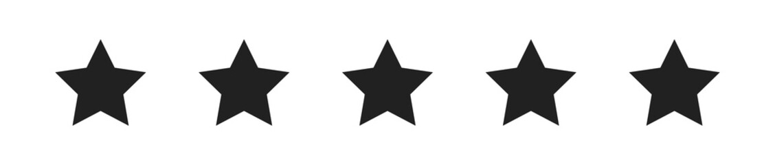 Five star set black icon on white background. Isolated vector for rating