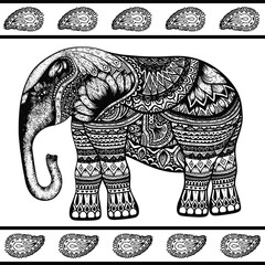 Vector illustration of mandala elephant and paisley elements