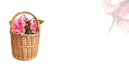 Fototapeta na wymiar Handmade wicker basket isolated on white background