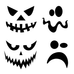 Halloween smiles set. Scary and funny faces of Halloween pumpkin or ghost . Vector illustration
