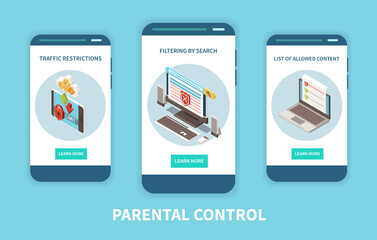 Parental Control Apps Isometric Set 