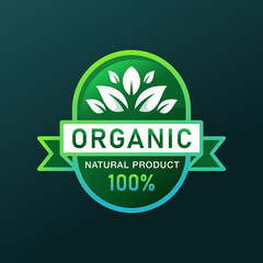 gradient 100% Organic natural product emblem or badge logo design