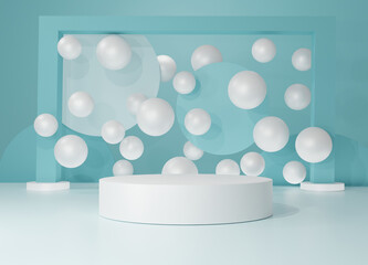 Sky blue pastel 3d background with geometric shapes, podium presentation, composition design, showcase stand product, Design, copy space, promotion sale