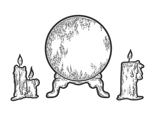 Candle sketch and magic ball. Hand drawn vector illustration.