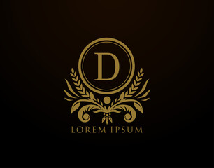  Luxury Royal Letter D Monogram Logo, Elegant Circle Badge With Floral Design.