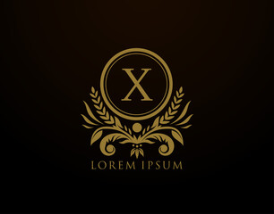  Luxury Royal Letter X Monogram Logo, Elegant Circle Badge With Floral Design.