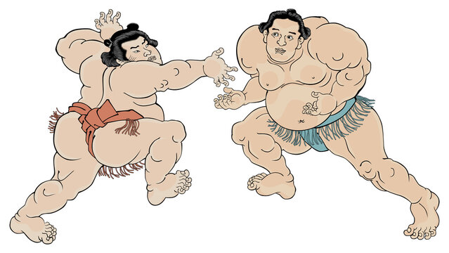 相撲絵　浮世絵　歌川国貞　不知火諾右衛門　小柳常吉　白背景