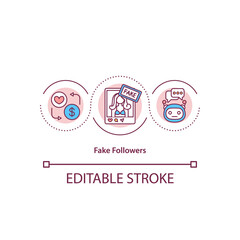 Fake followers concept icon. Faked audience. Social media scam. Bot pages creation. Popular lier idea thin line illustration. Vector isolated outline RGB color drawing. Editable stroke