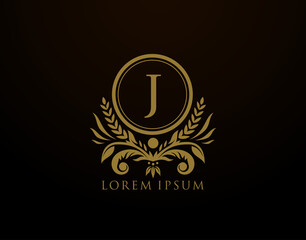  Luxury Royal Letter J Monogram Logo, Elegant Circle Badge With Floral Design.