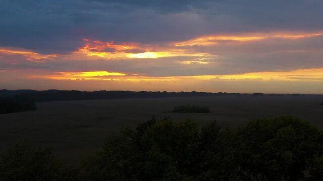 The time of sunset, the colors of the fiery sky. The drone footage