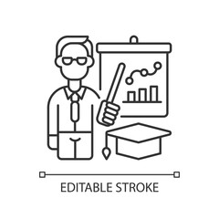 Educators linear icon. Essential workers. Educational institutions. School, college, university. Thin line customizable illustration. Contour symbol. Vector isolated outline drawing. Editable stroke
