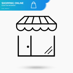 Online shopping black linear icon vector template for business and E-commerce, online payment symbol for UI and store. Delivery from smartphone or laptop. Pixel perfect vector icon.