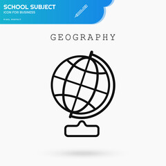 Geography school subject black icon vector for school and collage with thin line with globe. Education and science. Eps 10 vectpr