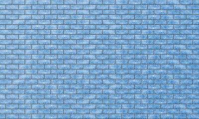 Brickwork with marble or blue ice texture. Background of evenly laid bright colored bricks. Template for text and design. Cold wall. Panoramic rendering image.