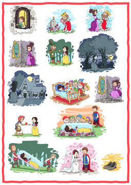 Schneewittchen und die sieben Zwerge - Vektor-Illustration