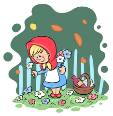 Rotkäppchen pflückt Blumen - Vektor-Illustration