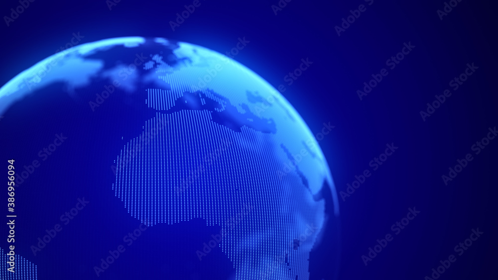 Poster global network connection. blue futuristic world map. concept of planet earth. 3d rendering.