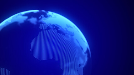 Global network connection. Blue futuristic world map. Concept of planet Earth. 3D rendering.