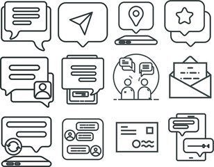 line icons set, mail, chat, communication