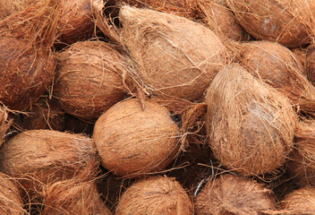 A Selection of Coconut Husks as a Background Display.