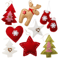 Set of various New Years toys isolated on a white background