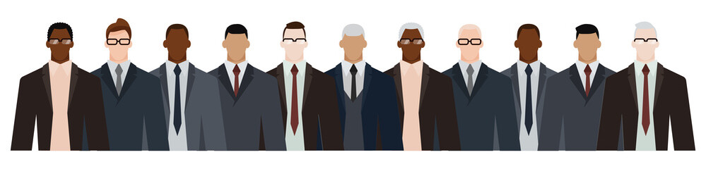 Fototapeta premium Group of diverse businessmen of adult and senior age, of different race, in office style clothes. Flat design vector illustration.