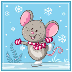 Niedliche Maus mit Schlittschuhen - Vektor-Illustration