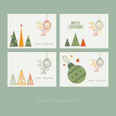 Christmas concept of 2021 Happy New Year posters set. Design templates with typography logo 202.  Minimalistic trendy backgrounds for branding, banner, cover, card