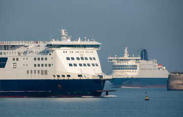 Dover, Kent, UK. 2020. Ferries entering and leaving port.