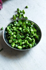 Fresh Green Cut Okra in Plate