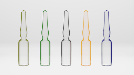 Multiple color set of transparent ampule (3D Rendering)