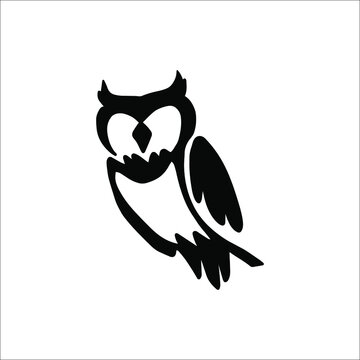 Cartoon style vector illustration of balck and white owl bird template. Great design elements for sticker, card, print, poster, other design. Unique and fun drawing icon isolated white background 
