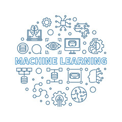 Machine Learning concept vector blue round line illustration or banner