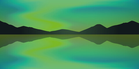 aurora borealis beautiful polar lights by the lake vector illustration EPS10