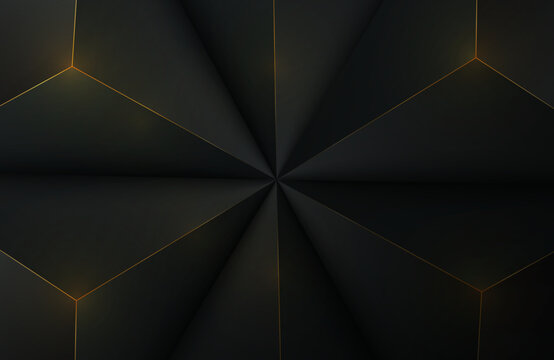 Luxury black and gold abstract geometric background. Geometric 3 dimensional realistic dark elegant template