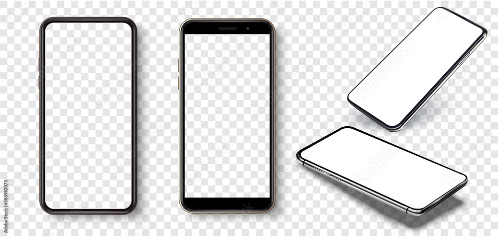 Poster smartphone frame less blank screen, rotated position. smartphone from different angles. mockup gener