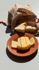 Traditional cured sheep cheese and bread from Alentejo region, Portugal