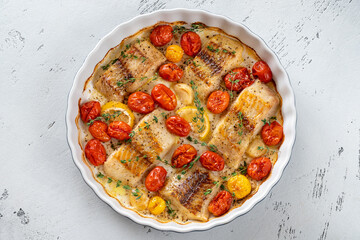 Baked cod with cherry tomatoes