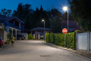 modern led streetlights on empty village street