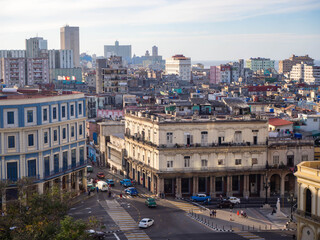 City view in the evening sun. Old colorful buildings in Havana, Cuba