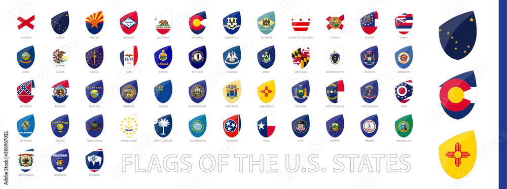 Wall mural USA State Flags in Rugby Style. Big Rugby icon set.