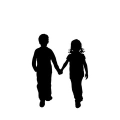 Silhouettes of walking boy and girl from back