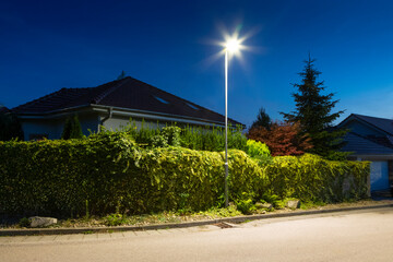 modern led illumination on quiet street - 386968876