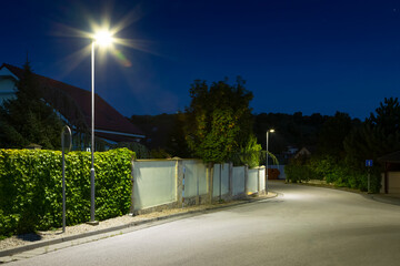modern led illumination on quiet street - 386969029