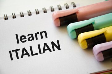 Learn Italian Language Online Education Concept. Learn Italian and some other linguistic words